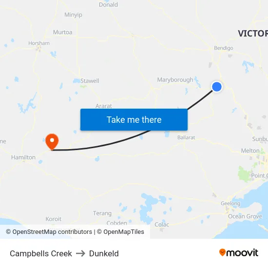 Campbells Creek to Dunkeld map
