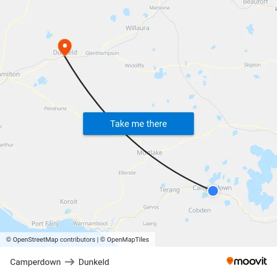 Camperdown to Dunkeld map