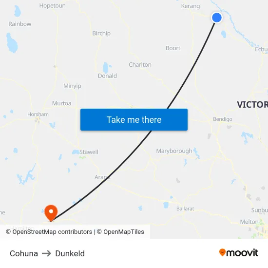 Cohuna to Dunkeld map