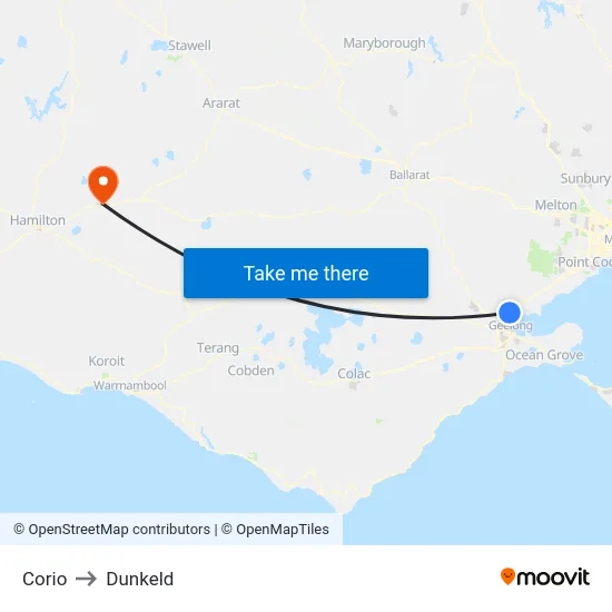 Corio to Dunkeld map