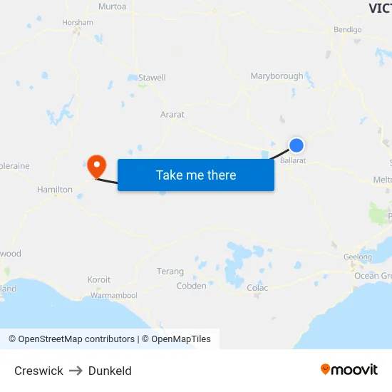 Creswick to Dunkeld map