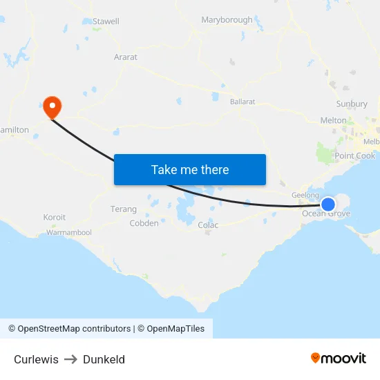Curlewis to Dunkeld map