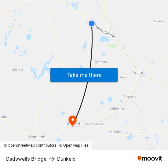 Dadswells Bridge to Dunkeld map