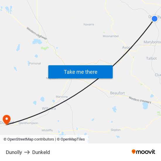 Dunolly to Dunkeld map