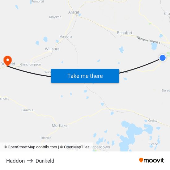 Haddon to Dunkeld map