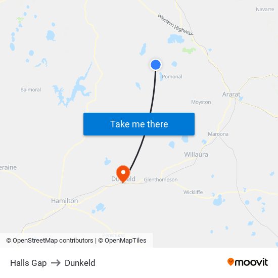 Halls Gap to Dunkeld map