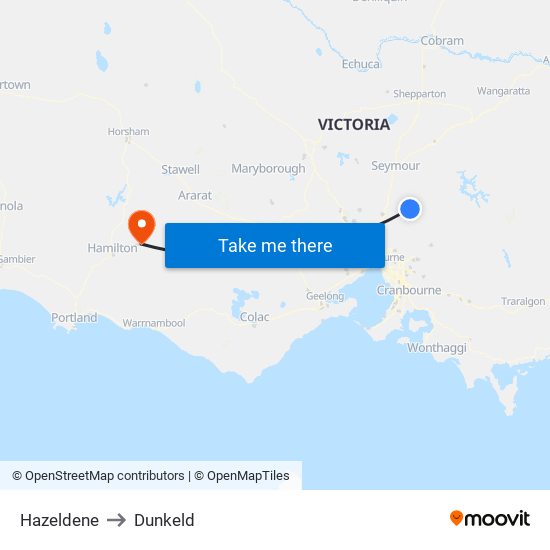 Hazeldene to Dunkeld map