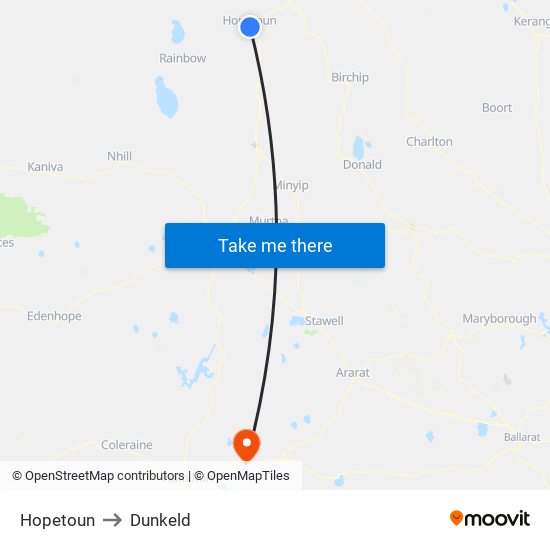 Hopetoun to Dunkeld map