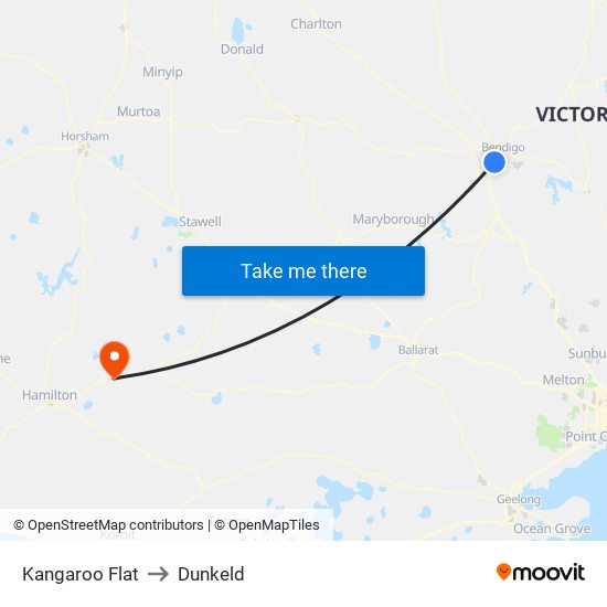 Kangaroo Flat to Dunkeld map