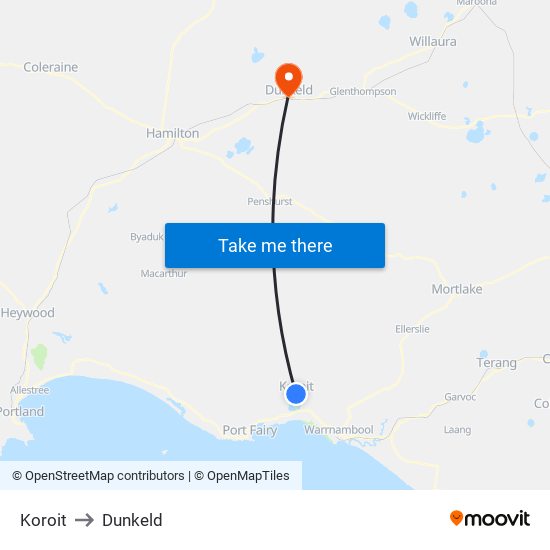 Koroit to Dunkeld map