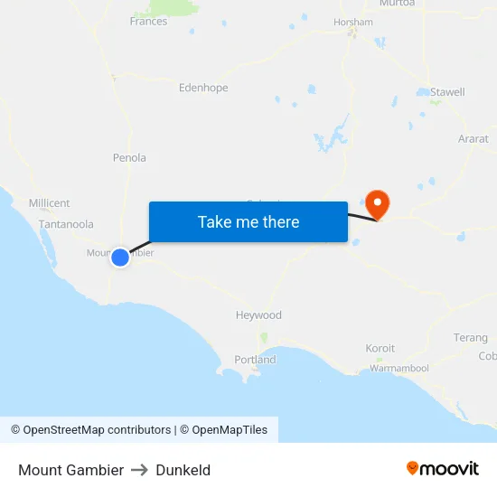 Mount Gambier to Dunkeld map