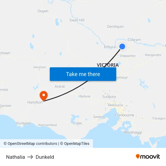 Nathalia to Dunkeld map