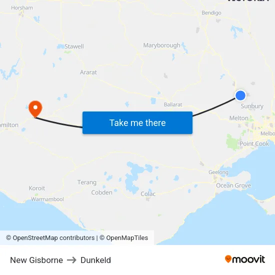 New Gisborne to Dunkeld map