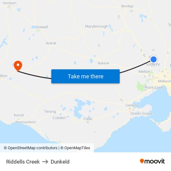 Riddells Creek to Dunkeld map