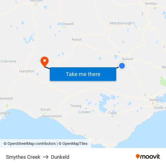 Smythes Creek to Dunkeld map