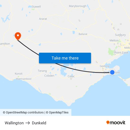 Wallington to Dunkeld map