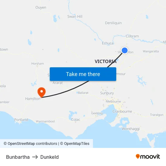 Bunbartha to Dunkeld map