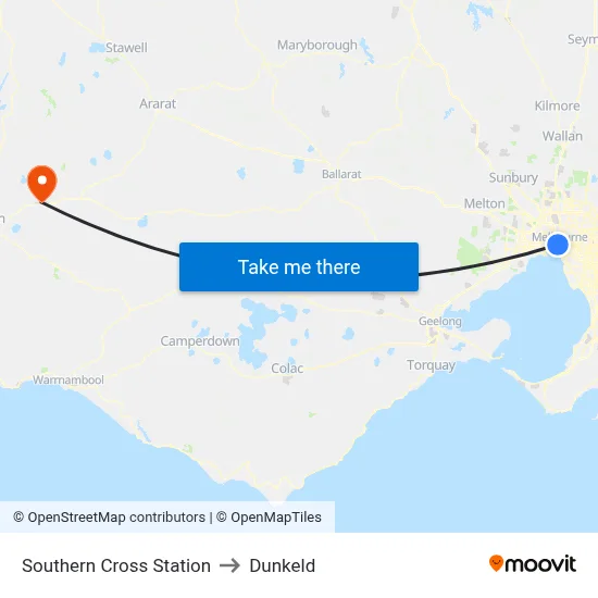 Southern Cross Station to Dunkeld map
