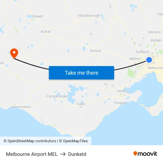 Melbourne Airport MEL to Dunkeld map