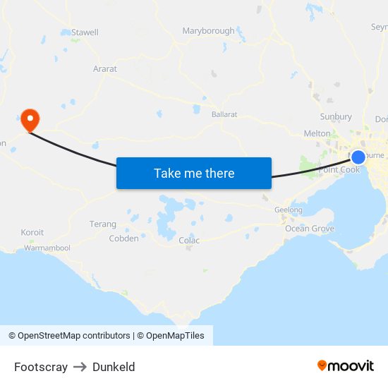 Footscray to Dunkeld map
