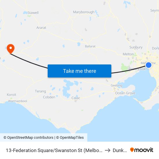13-Federation Square/Swanston St (Melbourne City) to Dunkeld map