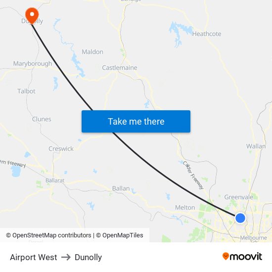 Airport West to Dunolly map