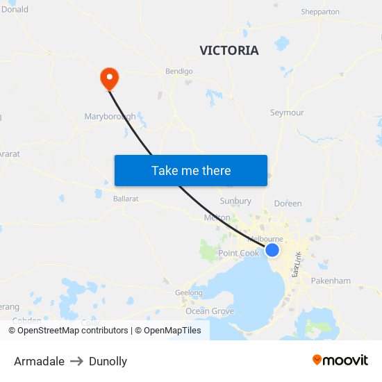 Armadale to Dunolly map