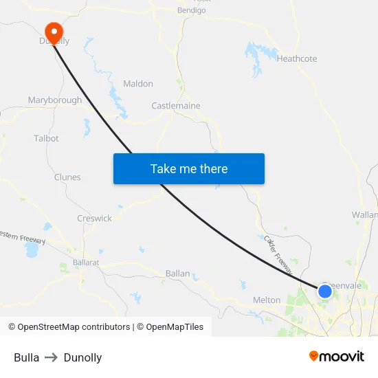 Bulla to Dunolly map