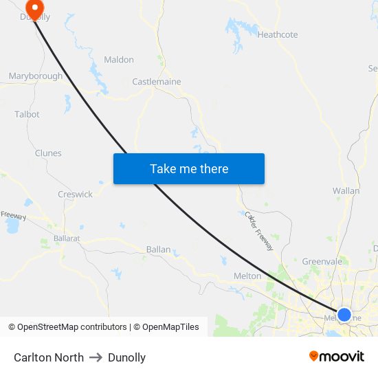 Carlton North to Dunolly map