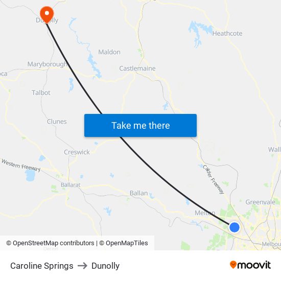 Caroline Springs to Dunolly map