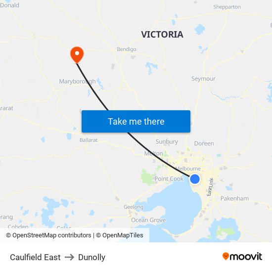 Caulfield East to Dunolly map