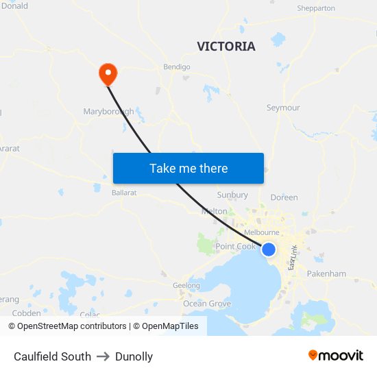 Caulfield South to Dunolly map