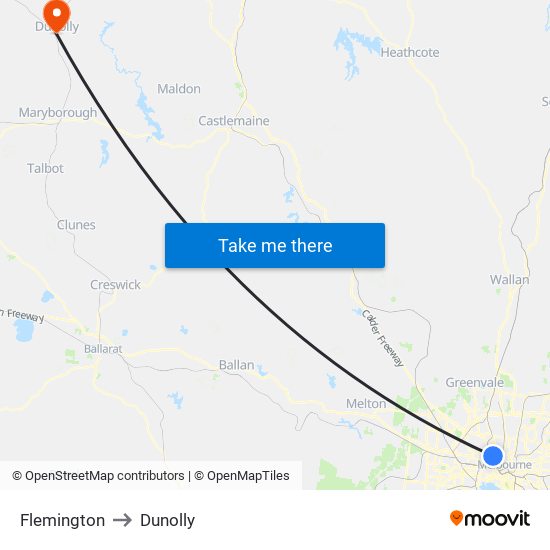 Flemington to Dunolly map