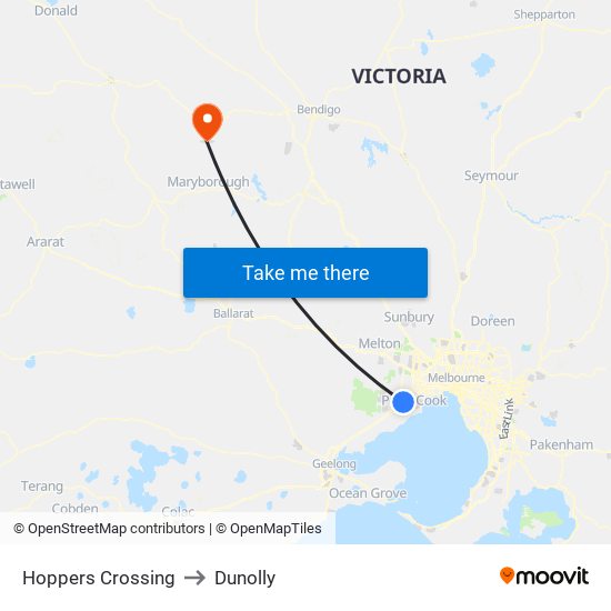 Hoppers Crossing to Dunolly map