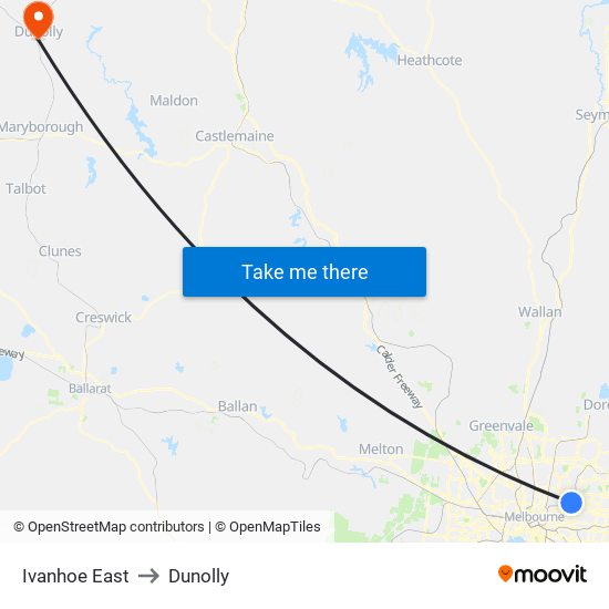 Ivanhoe East to Dunolly map