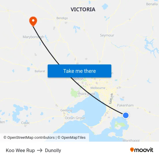 Koo Wee Rup to Dunolly map