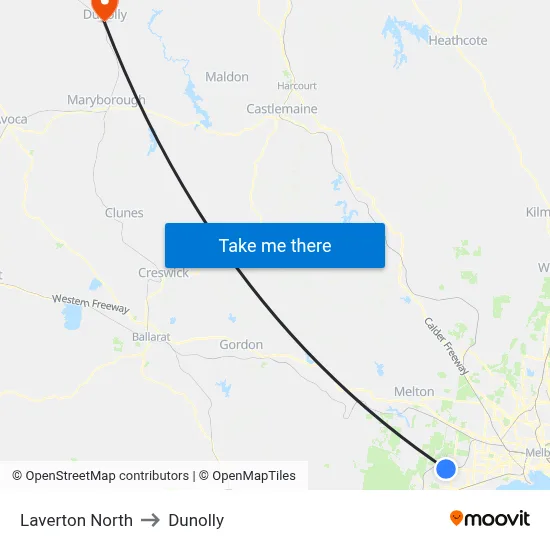 Laverton North to Dunolly map