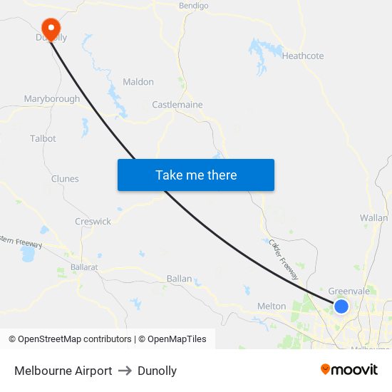 Melbourne Airport to Dunolly map