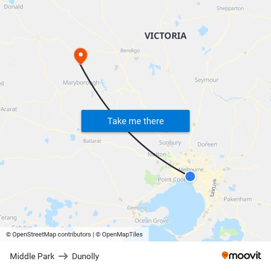 Middle Park to Dunolly map