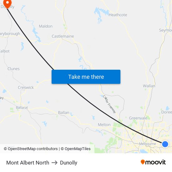 Mont Albert North to Dunolly map