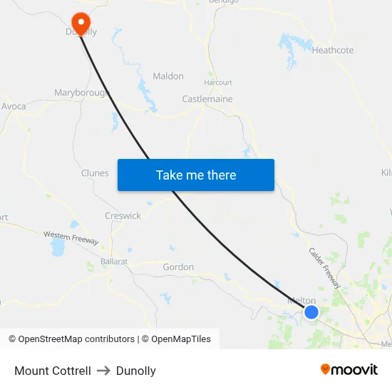 Mount Cottrell to Dunolly map