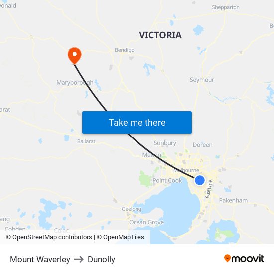 Mount Waverley to Dunolly map