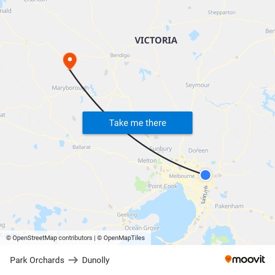 Park Orchards to Dunolly map