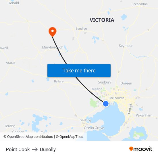 Point Cook to Dunolly map