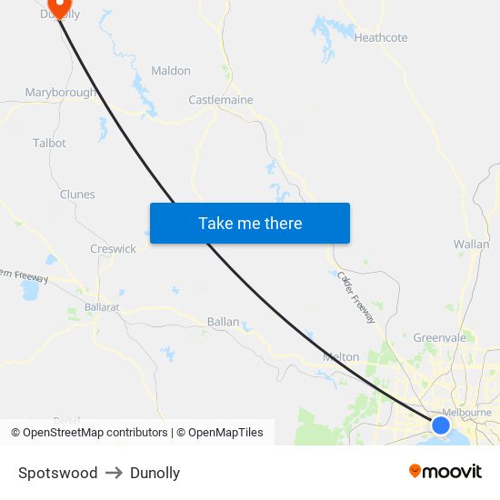 Spotswood to Dunolly map