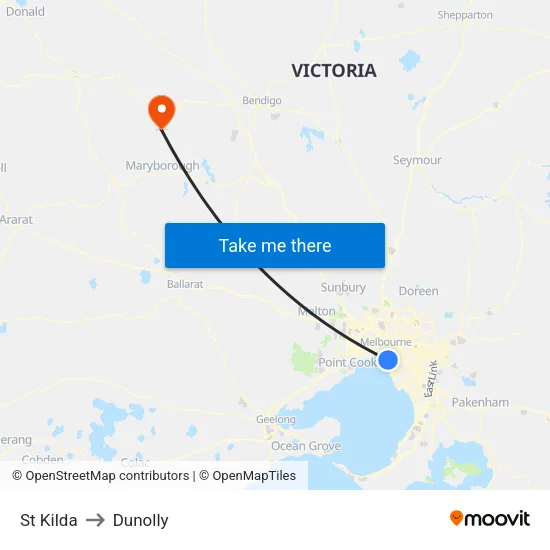 St Kilda to Dunolly map
