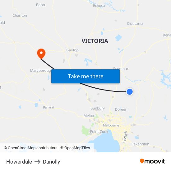 Flowerdale to Dunolly map