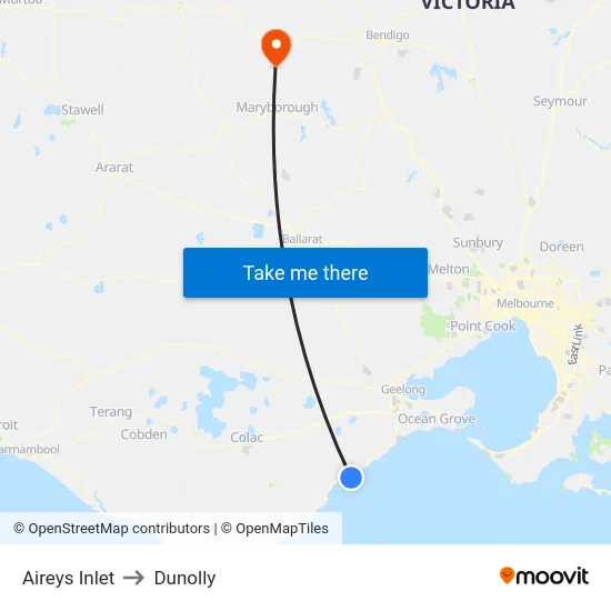 Aireys Inlet to Dunolly map