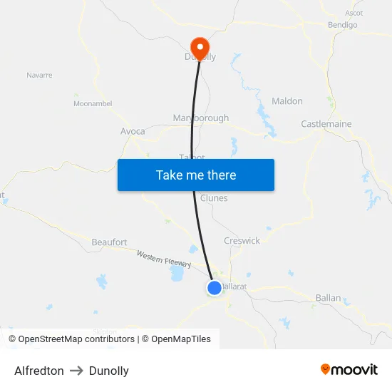 Alfredton to Dunolly map
