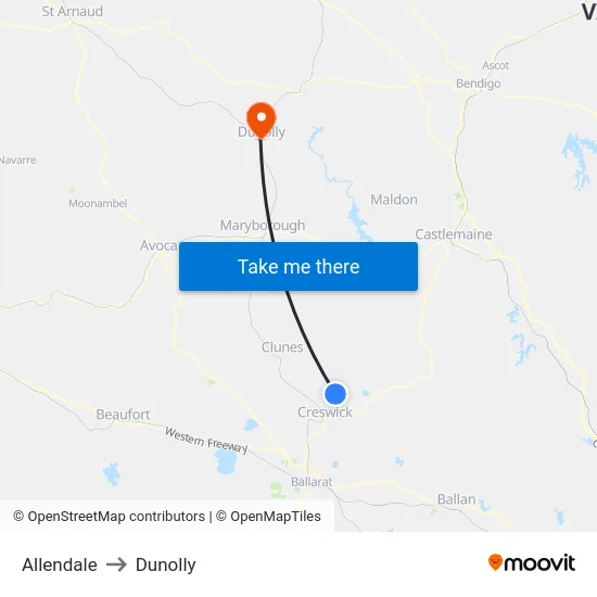 Allendale to Dunolly map
